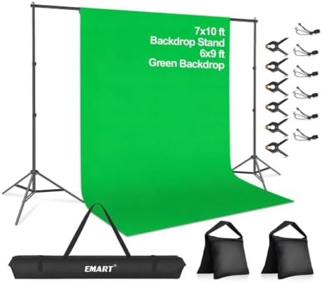 EMART Green Screen Backdrop Kit, 7x10FT back Drop Stand with 6x9FT Backdrop