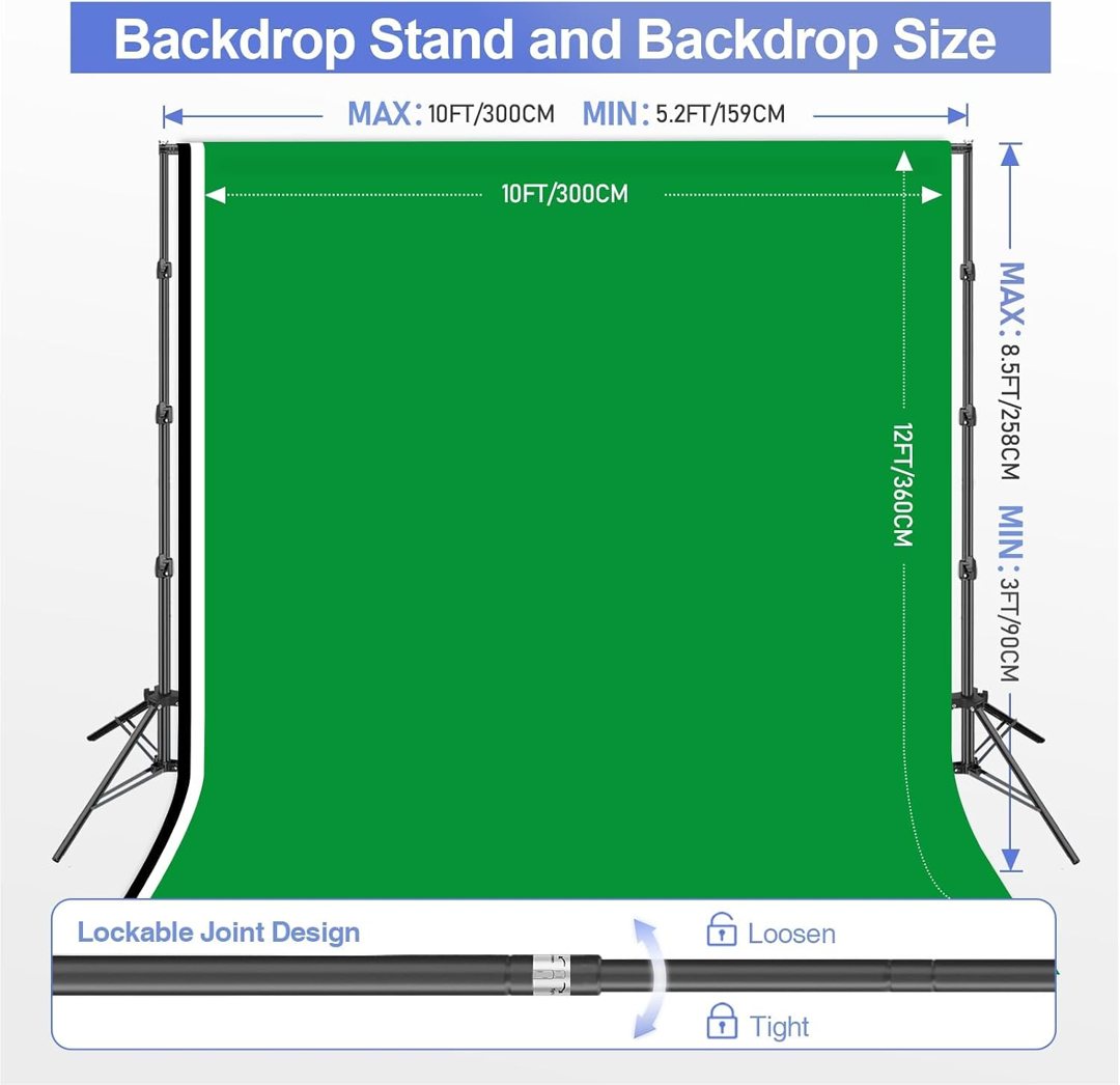 EMART Green Screen Backdrop Kit 8.5x10FT with 3Pcs 10x12FT Backdrop — frame 3