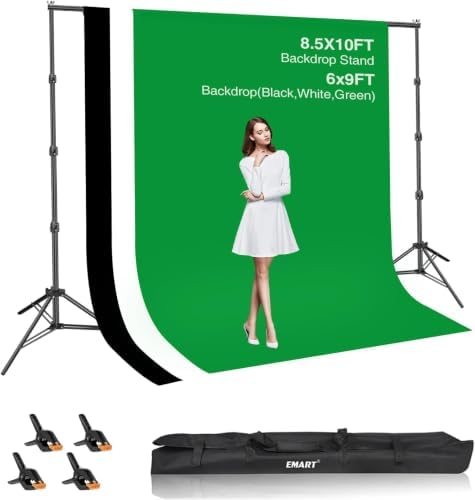 EMART Green Screen Backdrop Kit 8.5x10FT with 3Pcs 6x9ft Backdrop for Party
