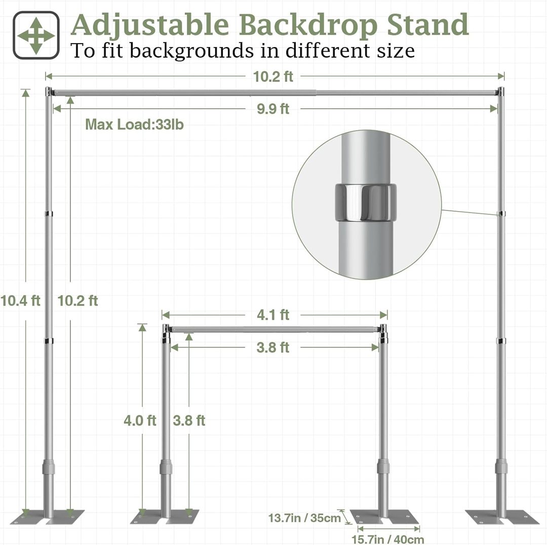 EMART Heavy Duty Backdrop Stand 10x10 Adjustable Photo Pipe and Drape Stand — frame 4