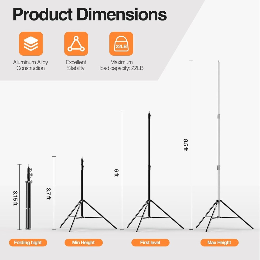 EMART Heavy Duty Light Stand 8.5ft, Spring Cushioned, Aluminum Alloy Construction, Photo Video Studio Tripod with Carrying Bag for Photography Lighting, Parabolic Softbox, Flash (1 Pack) — frame 3