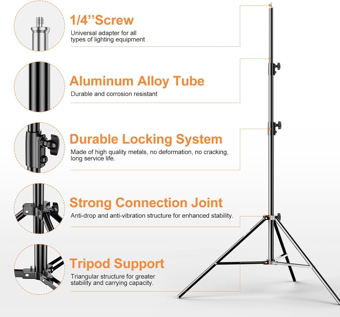 EMART Heavy Duty Light Stand 8.5ft, Spring Cushioned, Aluminum Alloy Construction, Photo Video Studio Tripod with Carrying Bag for Photography Lighting, Parabolic Softbox, Flash (1 Pack) — frame 5