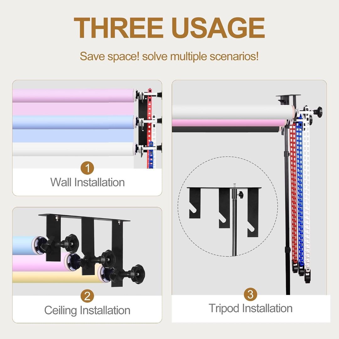 EMART Photography Backdrop Wall Mount 3 Roller Support System for Photo — frame 5