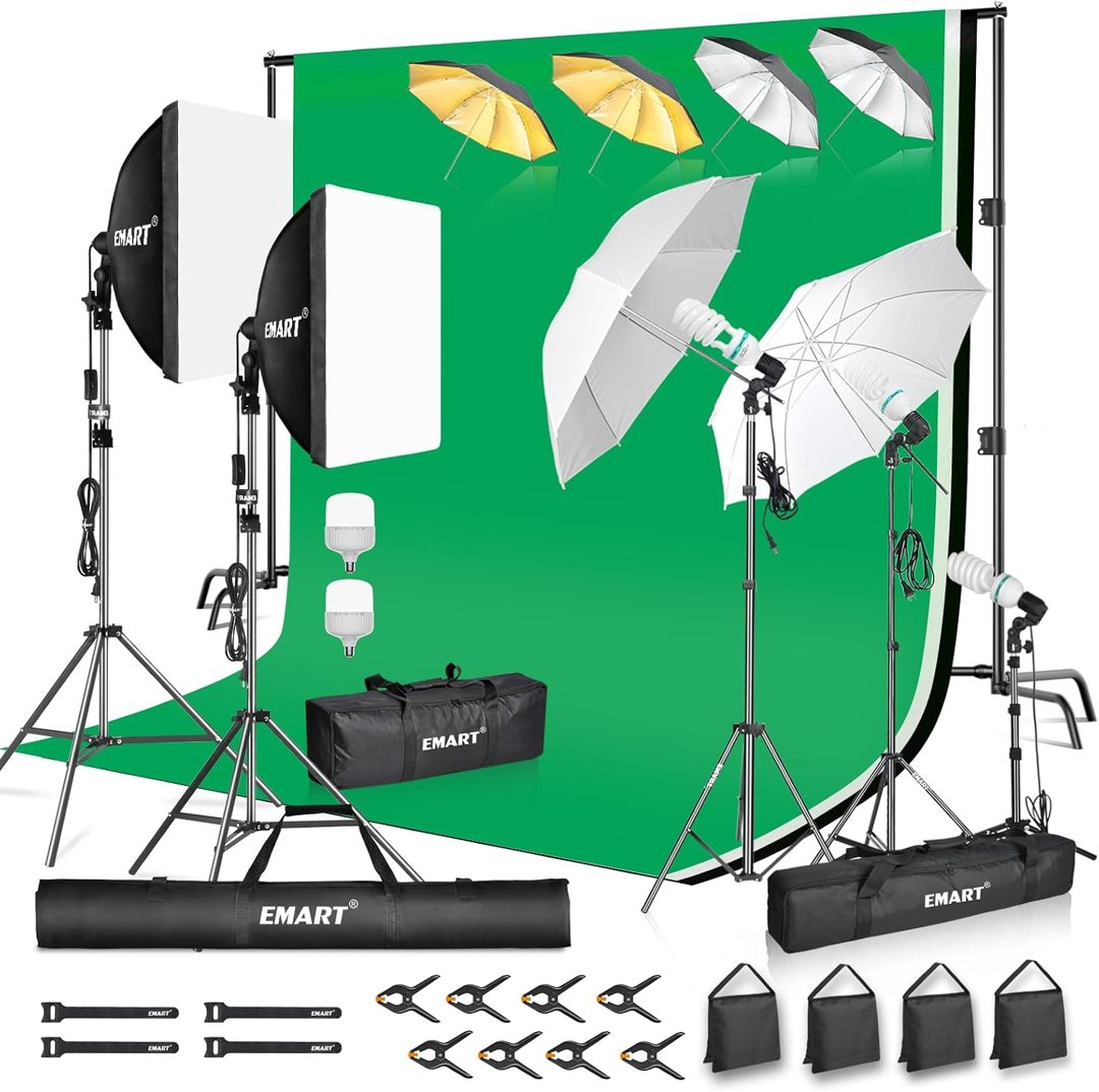 EMART Photography Lighting Kit, Softbox Lighting Kit with Background and Umbrella, 3 Color Green/White/Black Screen Backdrop Stand,Photo Studio Equipment for Video Shoot or Product Photography — frame 2