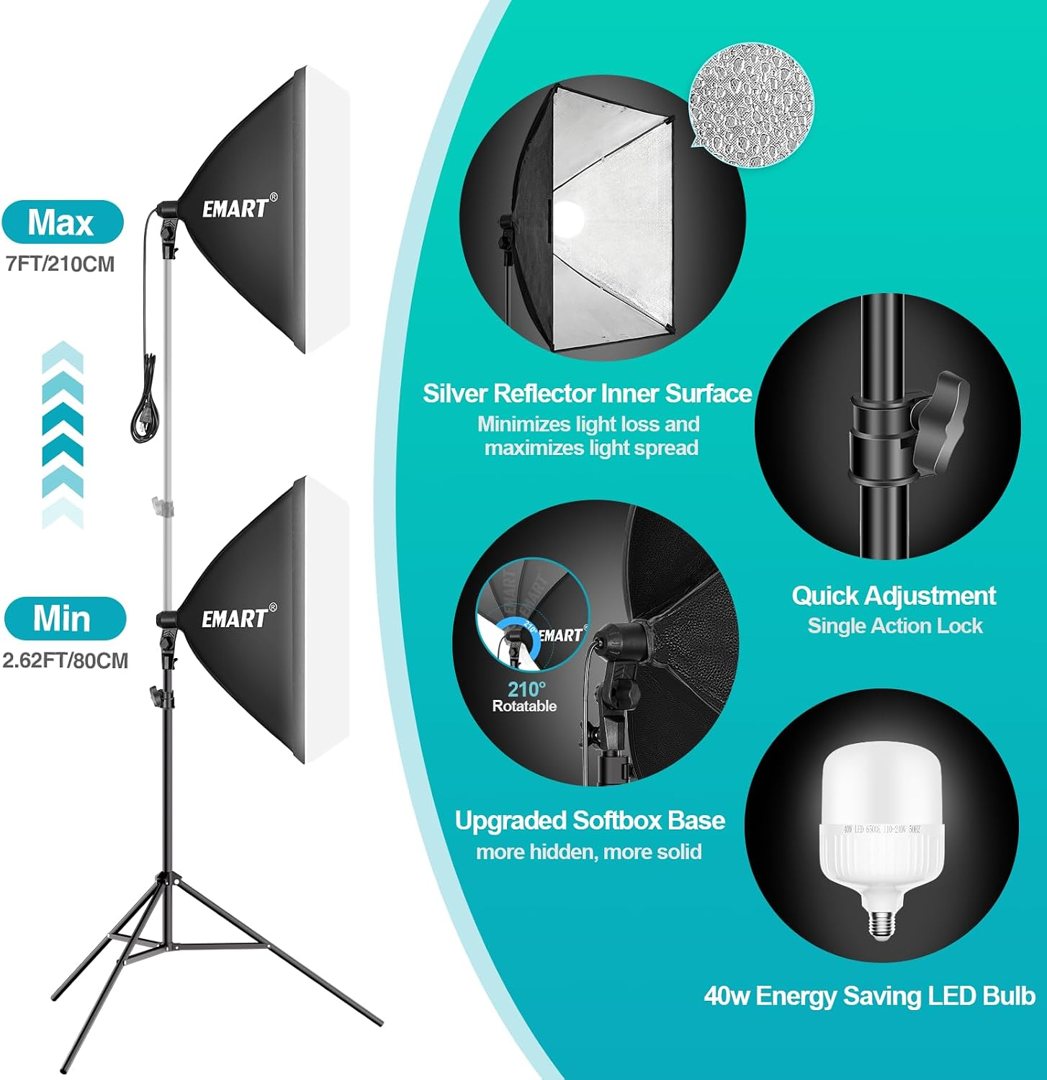 EMART Photography Lighting Kit, Softbox Lighting Kit with Background and Umbrella, 3 Color Green/White/Black Screen Backdrop Stand,Photo Studio Equipment for Video Shoot or Product Photography — frame 3