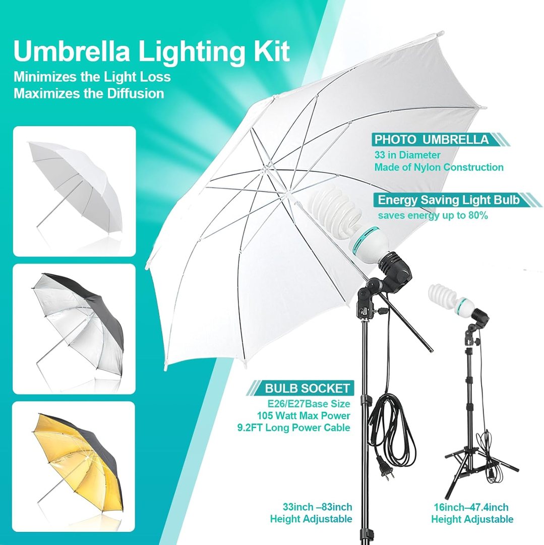 EMART Photography Lighting Kit, Softbox Lighting Kit with Background and Umbrella, 3 Color Green/White/Black Screen Backdrop Stand,Photo Studio Equipment for Video Shoot or Product Photography — frame 4