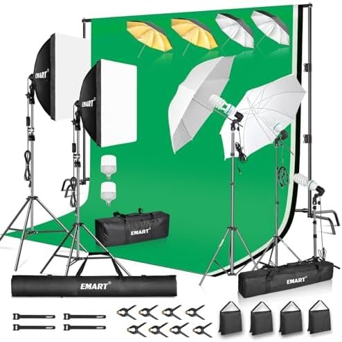 EMART Photography Lighting Kit, Softbox Lighting Kit with Background and Umbrella, 3 Color Green/White/Black Screen Backdrop Stand,Photo Studio Equipment for Video Shoot or Product Photography — frame 1