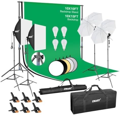 EMART Photography Lighting Kit with 10x10Ft Heavy Duty Backdrop Stand Kits