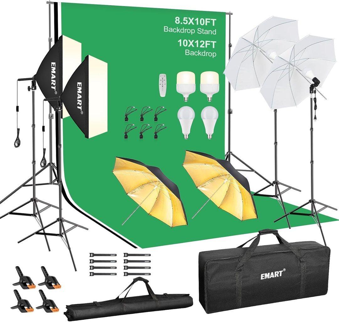 EMART Photography Lighting Kit with 10x12FT Backdrops,50W Dimmable LED Bulb — frame 2