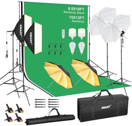 EMART Photography Lighting Kit with 10x12FT Backdrops,50W Dimmable LED Bulb