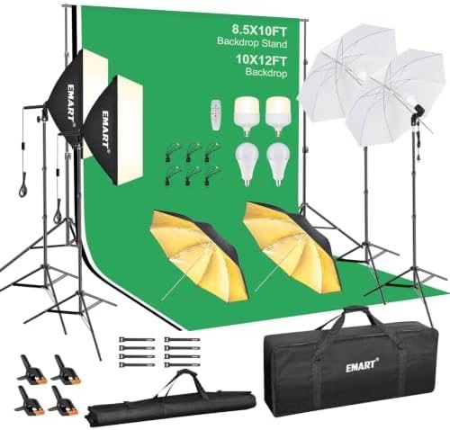 EMART Photography Lighting Kit with 10x12FT Backdrops,50W Dimmable LED Bulb