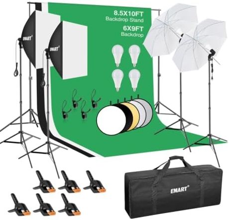 EMART Photography Lighting Kit with 8.5x10Ft Backdrop Stand,6x9FT Backdrops