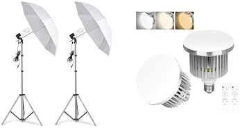EMART Photography Umbrella Lighting Kit, 400W 5500K with 85W LED Bulbs Photo Portrait Continuous Reflector Lights for Camera Video Studio Shooting Daylight (2 Packs)