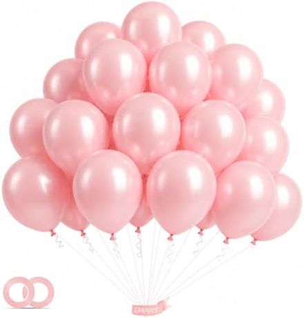 EMART Pink Balloons 12 Inch 100pcs, Latex Balloons for Party(with Ribbon)
