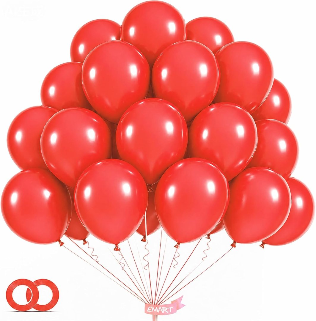 EMART Red Balloons 12 Inch 100pcs, Latex Balloons for Party(with Ribbon) — frame 2