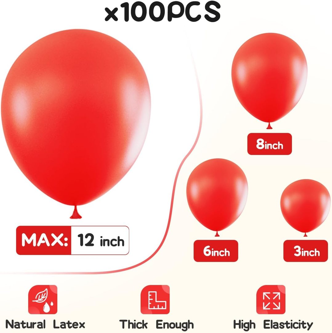EMART Red Balloons 12 Inch 100pcs, Latex Balloons for Party(with Ribbon) — frame 3