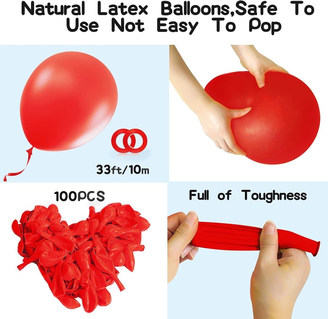 EMART Red Balloons 12 Inch 100pcs, Latex Balloons for Party(with Ribbon) — frame 4