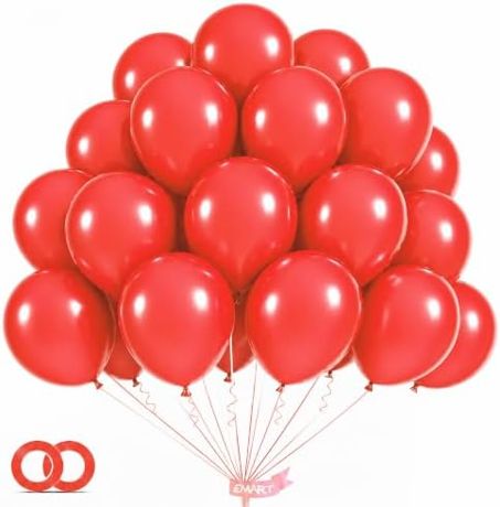 EMART Red Balloons 12 Inch 100pcs, Latex Balloons for Party(with Ribbon)
