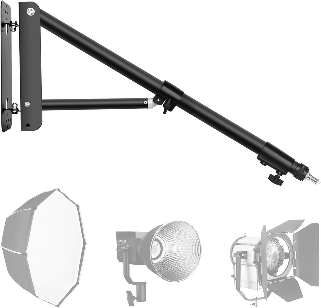 EMART Ring Light Wall Mount Boom Arm, Adjustable 51in/130cm Mounted Overhead Stand, 180°Rotation Heavy Duty Triangle Bracket Mounting Bar for Camera, Photography Lighting, Barber Led Lamp — frame 2