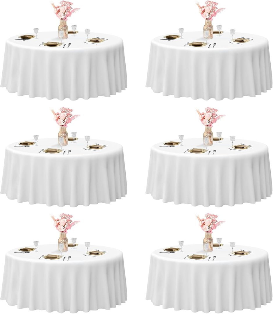 EMART Round Tablecloth White (6 Pack) 90 inch Circular Polyester Table Cover for Wedding Decor, Birthday Party, Banquet and Formal Events — frame 2
