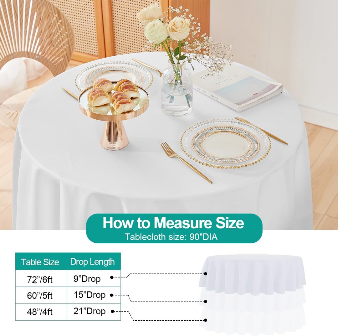 EMART Round Tablecloth White (6 Pack) 90 inch Circular Polyester Table Cover for Wedding Decor, Birthday Party, Banquet and Formal Events — frame 3
