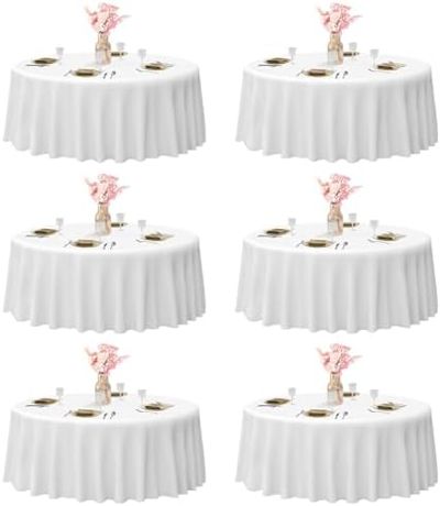 EMART Round Tablecloth White (6 Pack) 90 inch Circular Polyester Table Cover for Wedding Decor, Birthday Party, Banquet and Formal Events