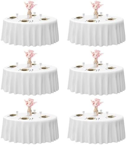 EMART Round Tablecloth White (6 Pack) 90 inch Circular Polyester Table Cover for Wedding Decor, Birthday Party, Banquet and Formal Events — frame 1