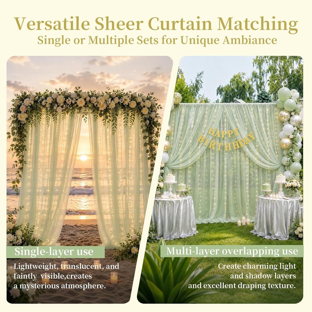 EMART Sage Green 10x10ft Tulle Backdrop Curtains with Lights String — frame 5