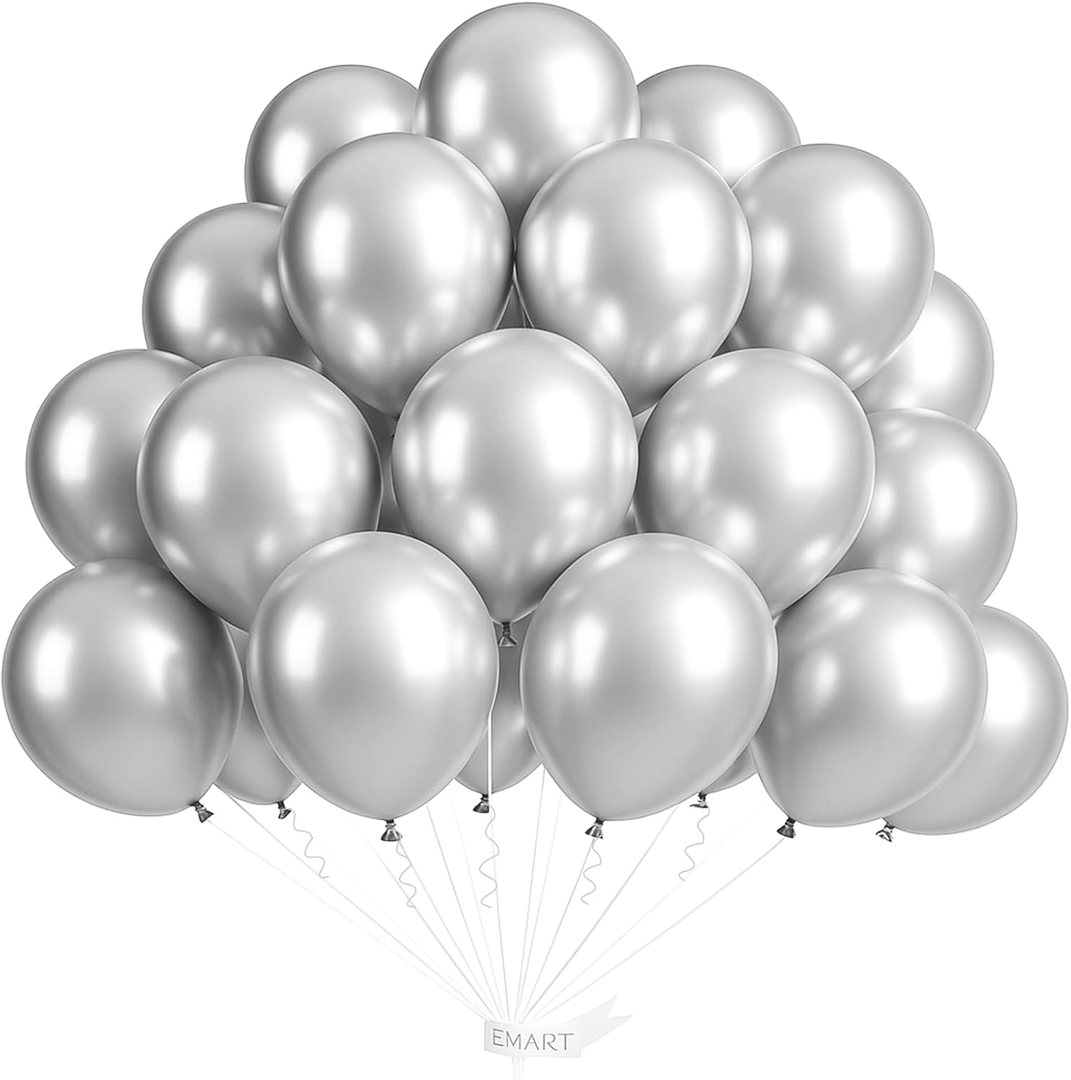 EMART Silver Balloons 12 Inch 60pcs, Latex Balloons for Party(with Ribbon) — frame 2
