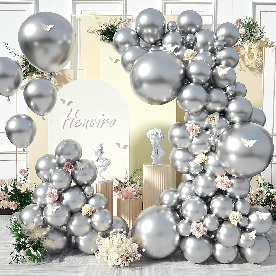 EMART Silver Balloons 12 Inch 60pcs, Latex Balloons for Party(with Ribbon) — frame 3