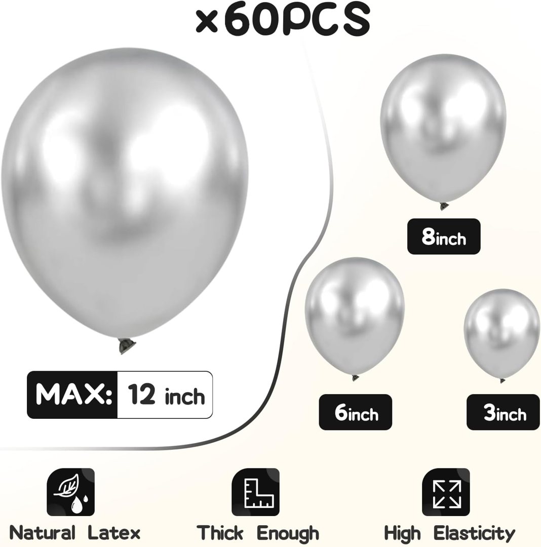 EMART Silver Balloons 12 Inch 60pcs, Latex Balloons for Party(with Ribbon) — frame 4