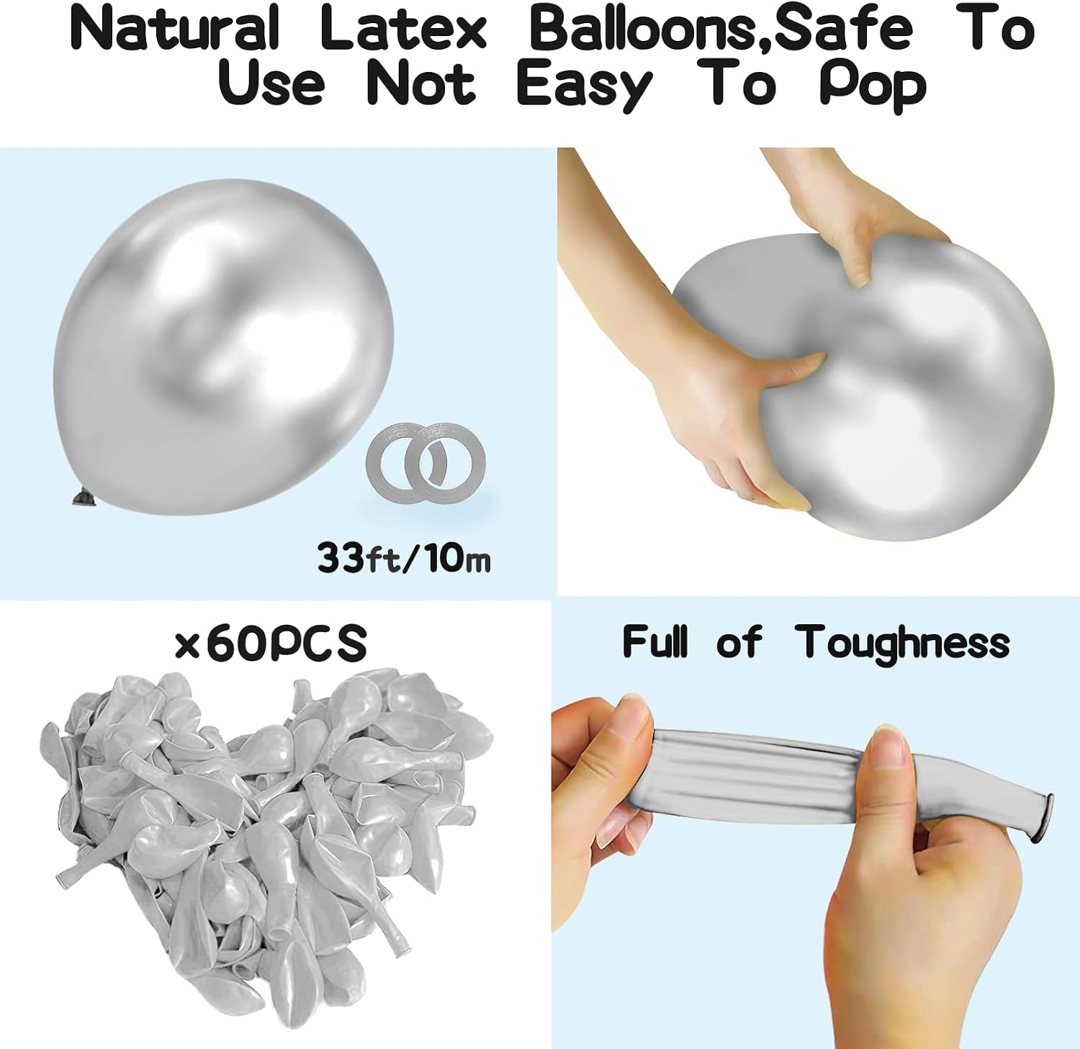 EMART Silver Balloons 12 Inch 60pcs, Latex Balloons for Party(with Ribbon) — frame 5