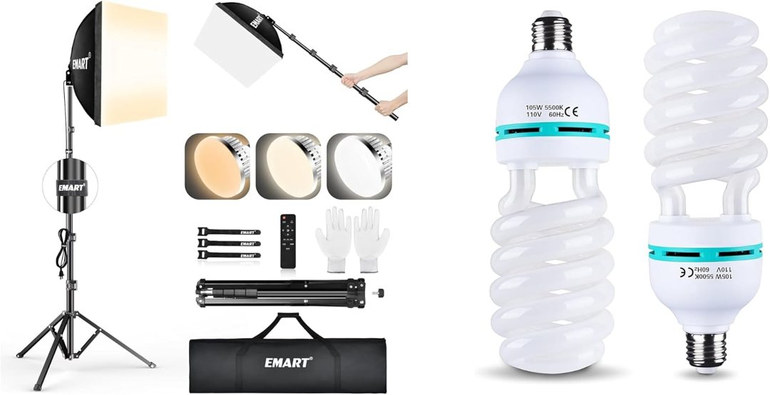 EMART Softbox Lighting Kit, 16"X16" Soft Box, 3000K-6000K 85W LED Bulbs with Remote, 2 Pack 105W Spiral CFL 5500k Daylight Studio Lights, Portrait, Video Recording — frame 2