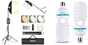 EMART Softbox Lighting Kit, 16"X16" Soft Box, 3000K-6000K 85W LED Bulbs with Remote, 2 Pack 105W Spiral CFL 5500k Daylight Studio Lights, Portrait, Video Recording