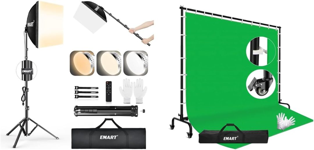 EMART Softbox Lighting Kit, 16"X16" Soft Box, 7x10ft Green Screen Backdrop Kit for Studio Lights, Portrait, Video Recording — frame 2