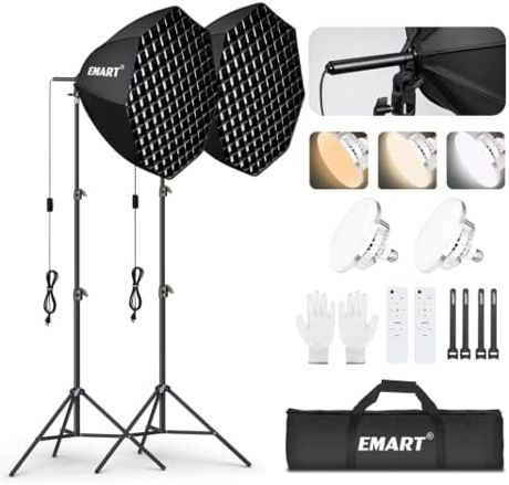 EMART Softbox Lighting Kit with Grid, 135W 25.5" Soft Box for Photography