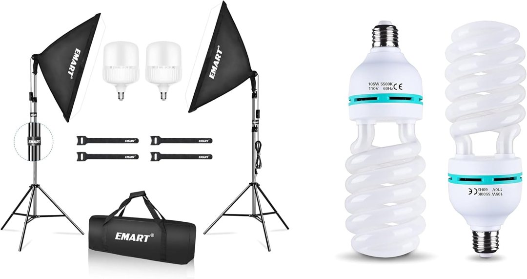EMART Softbox Lighting Kit with Sandbag, 20"x28" Soft Box Lights Photography Accessories with 2x40W 6500K LED Bulbs, 2x105W 5500K Bulbs, for Studio Video Recording, Filming, Podcast — frame 2