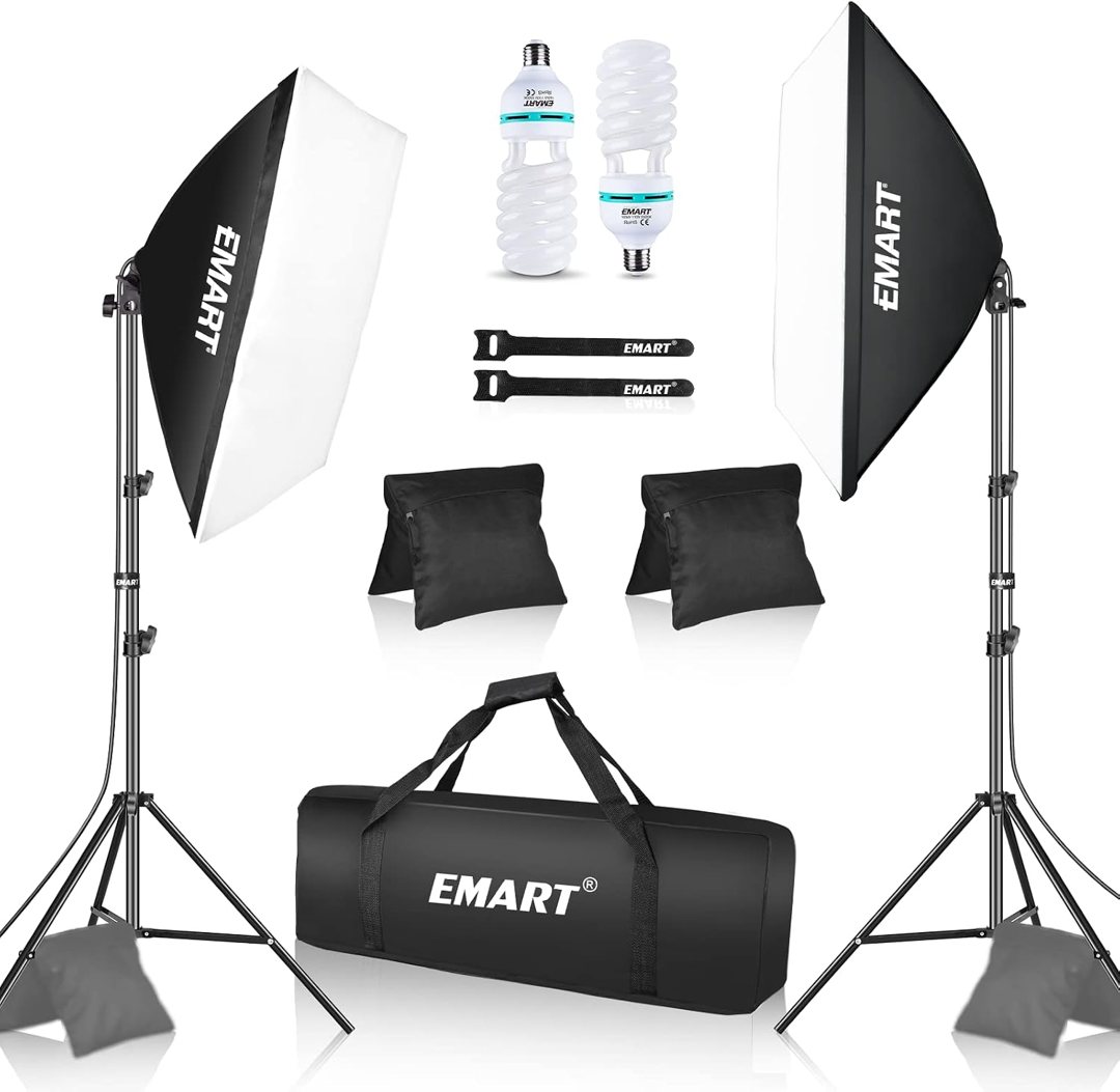 EMART Softbox Lighting Kit with Sandbag, 20"x28" Soft Box Lights Photography Accessories with 2x40W 6500K LED Bulbs, 2x105W 5500K Bulbs, for Studio Video Recording, Filming, Podcast — frame 3