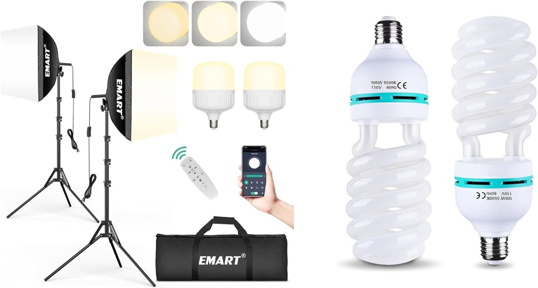 EMART Softbox Photography Lighting Kit, 16"x16" Pull Soft Box, 50W 3000K-6000K LED Bulb, 105W CFL Bulb with Remote, Professional Photoshoot Equipment for Studio Lights, Portrait, Video Recording — frame 2