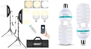 EMART Softbox Photography Lighting Kit, 16"x16" Pull Soft Box, 50W 3000K-6000K LED Bulb, 105W CFL Bulb with Remote, Professional Photoshoot Equipment for Studio Lights, Portrait, Video Recording