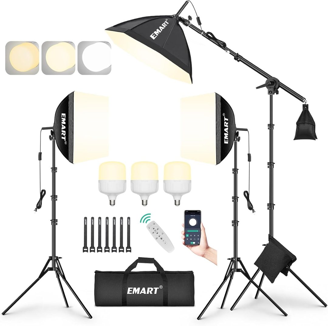 EMART Softbox Photography Lighting Kit, 50W LED 3PCS Soft Box with Boom Arm — frame 2