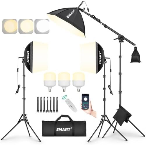 EMART Softbox Photography Lighting Kit, 50W LED 3PCS Soft Box with Boom Arm — frame 1