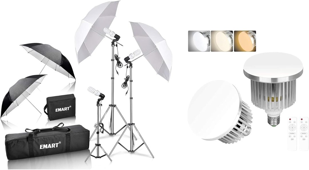 EMART Umbrella Photography Lighting Kit, 200/700W Bulbs, 85W LED Bulbs, Soft Light Continuous Photographic Reflector Set for Portrait Studio Video Recording, Filming, Podcast — frame 2