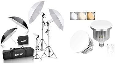 EMART Umbrella Photography Lighting Kit, 200/700W Bulbs, 85W LED Bulbs, Soft Light Continuous Photographic Reflector Set for Portrait Studio Video Recording, Filming, Podcast