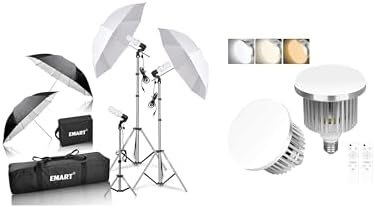 EMART Umbrella Photography Lighting Kit, 200/700W Bulbs, 85W LED Bulbs, Soft Light Continuous Photographic Reflector Set for Portrait Studio Video Recording, Filming, Podcast