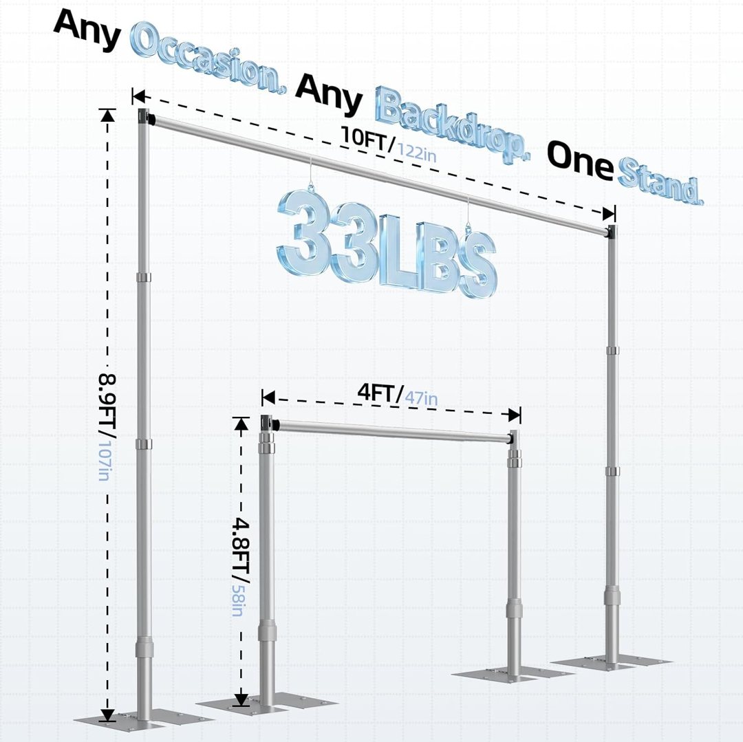EMART Upgrade Pipe and Drape Backdrop Stand 8.9x10FT Adjustable Photo Stand — frame 4