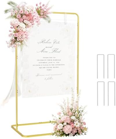 EMART Wedding Welcome Sign Stand 68'' Gold Adjustable Easel Display Stand