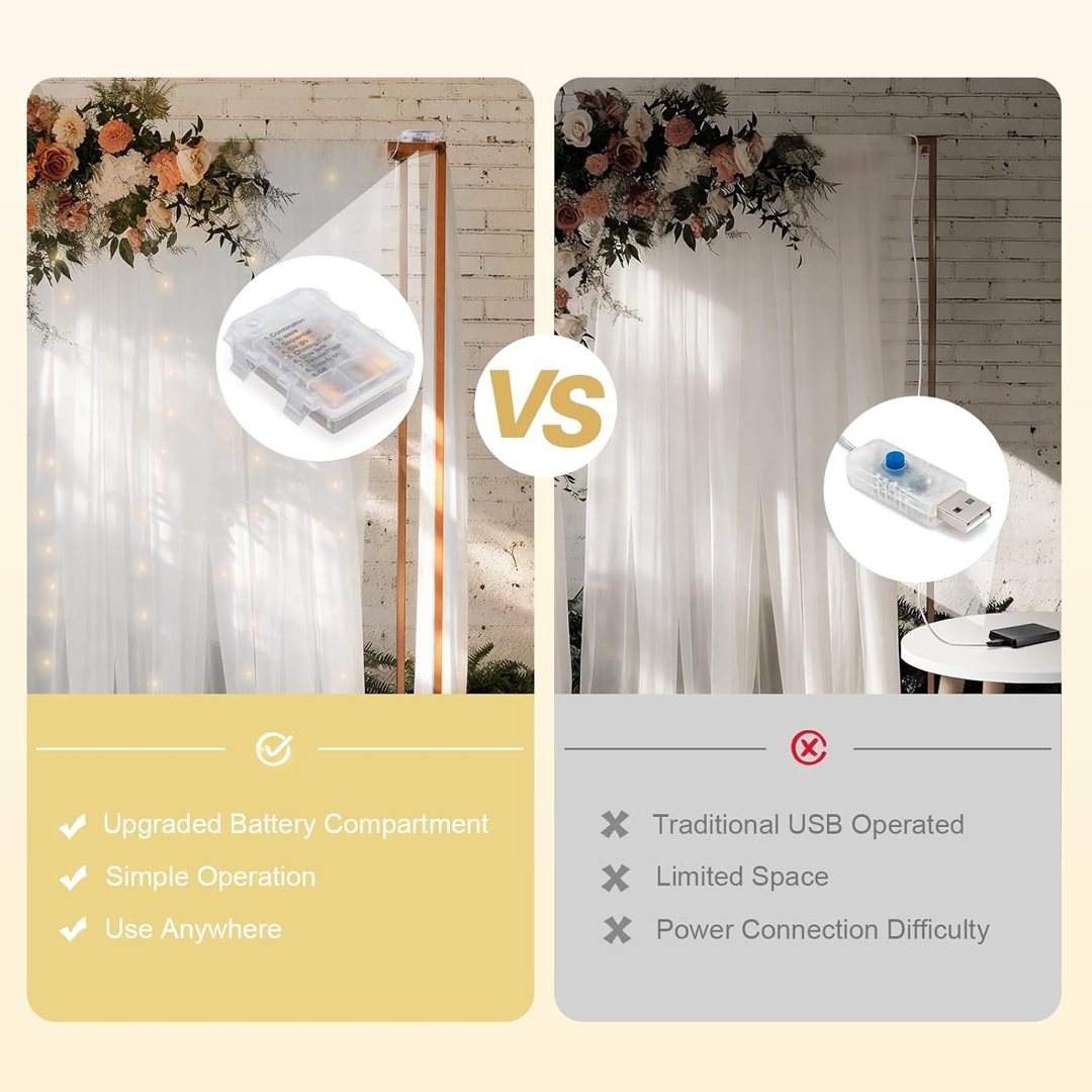 EMART White 10x10ft Tulle Backdrop Curtains with Lights String — frame 3