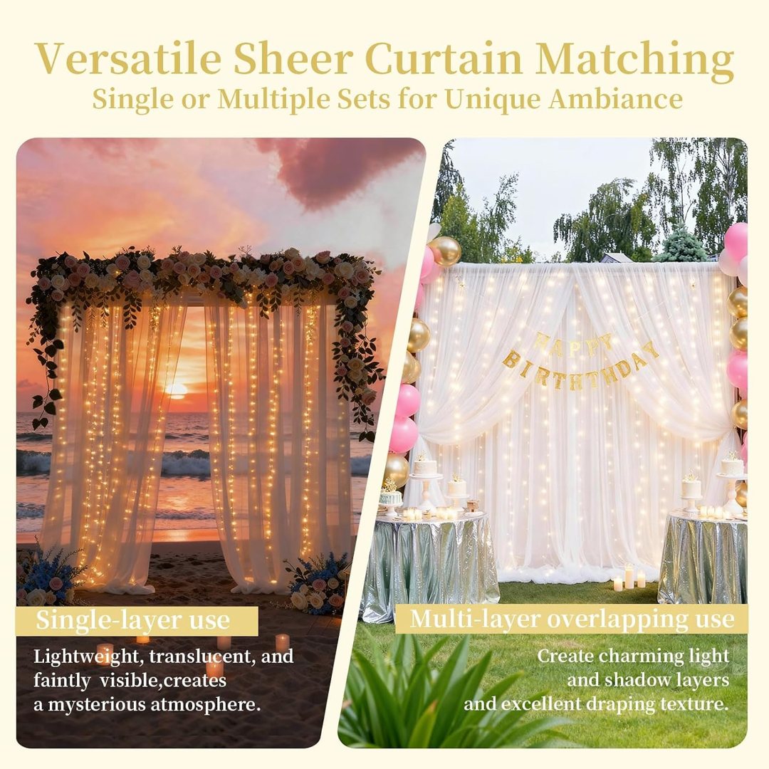 EMART White 10x10ft Tulle Backdrop Curtains with Lights String — frame 5