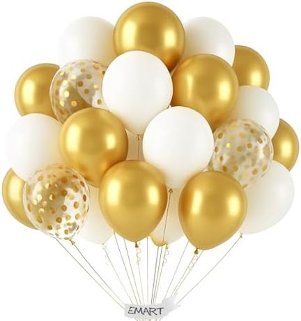EMART White and Gold Balloons 12 Inch 60pcs, Latex Balloons for Party